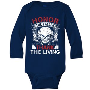 Honor The Fallen Thank The Living Veterans Day Cute Gift Baby Long Sleeve Bodysuit