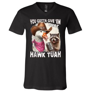 Hawk Tuah Funny Viral Humor Meme Video 24 Goose Tua V-Neck T-Shirt