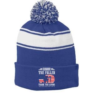 Honor The Fallen Gift Thank The Living Gift Memorial Day Gift Stripe Pom Pom Beanie