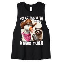 Hawk Tuah Funny Viral Humor Meme Video Girl 24 Goose Tua Women's Racerback Cropped Tank