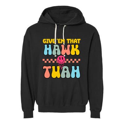 Hawk Tuah Funny Viral Humor Meme Video Garment-Dyed Fleece Hoodie