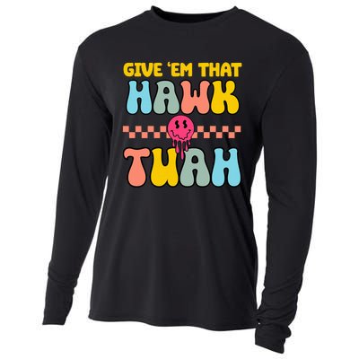 Hawk Tuah Funny Viral Humor Meme Video Cooling Performance Long Sleeve Crew