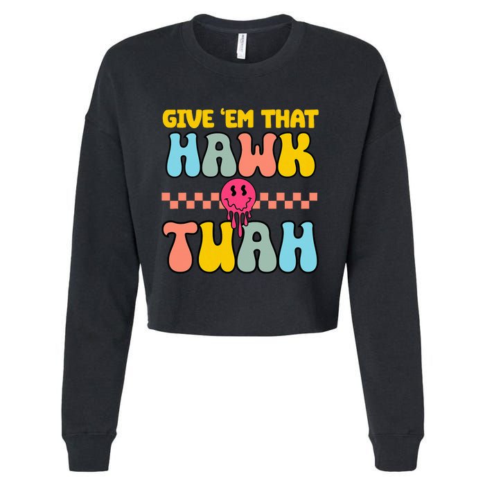 Hawk Tuah Funny Viral Humor Meme Video Cropped Pullover Crew