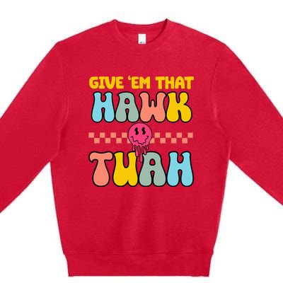 Hawk Tuah Funny Viral Humor Meme Video Premium Crewneck Sweatshirt