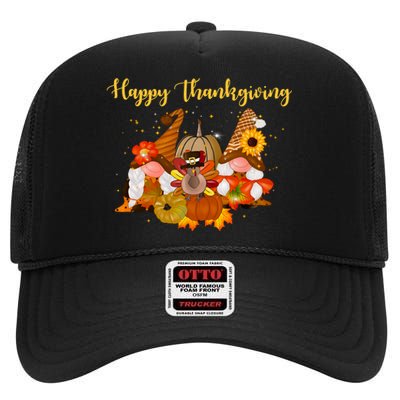 Happy Thanksgiving Fall Gnomes High Crown Mesh Back Trucker Hat