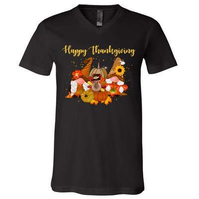 Happy Thanksgiving Fall Gnomes V-Neck T-Shirt