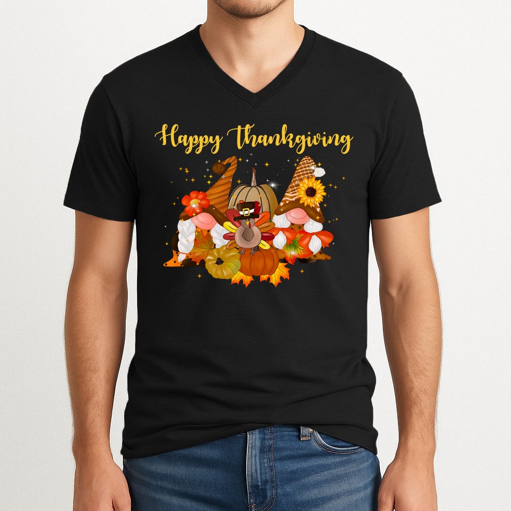 Happy Thanksgiving Fall Gnomes V-Neck T-Shirt