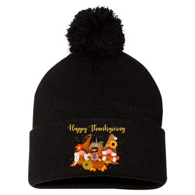 Happy Thanksgiving Fall Gnomes Pom Pom 12in Knit Beanie