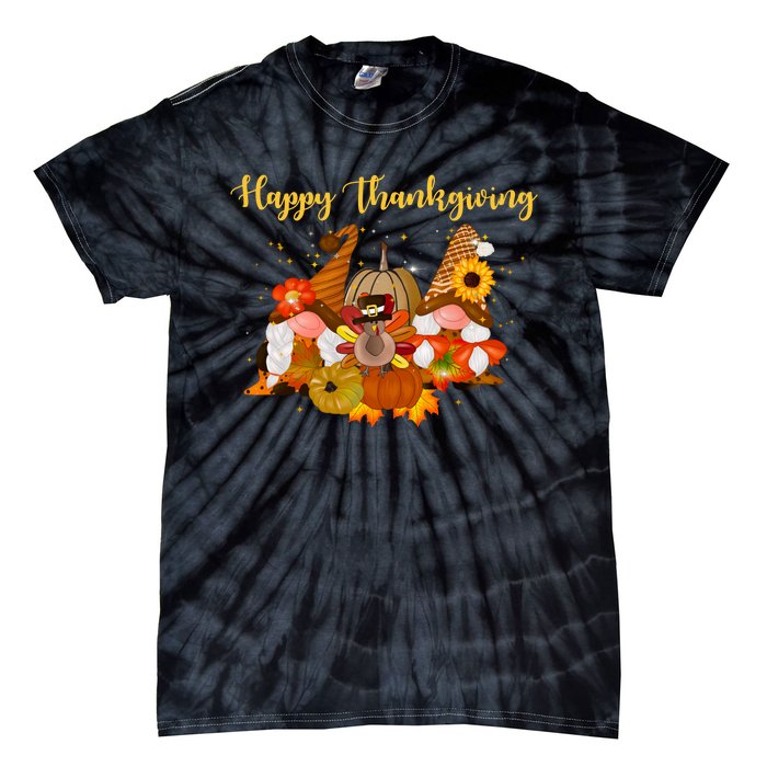 Happy Thanksgiving Fall Gnomes Tie-Dye T-Shirt