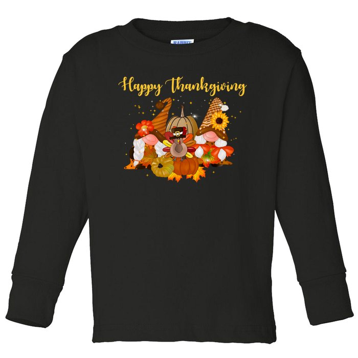 Happy Thanksgiving Fall Gnomes Toddler Long Sleeve Shirt