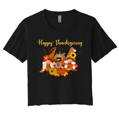 Happy Thanksgiving Fall Gnomes Women's Crop Top Tee