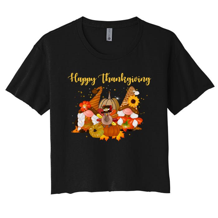 Happy Thanksgiving Fall Gnomes Women's Crop Top Tee