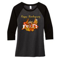 Happy Thanksgiving Fall Gnomes Women's Tri-Blend 3/4-Sleeve Raglan Shirt