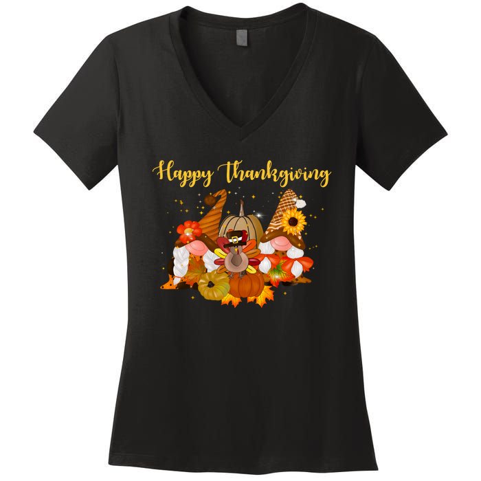 Happy Thanksgiving Fall Gnomes Women's V-Neck T-Shirt