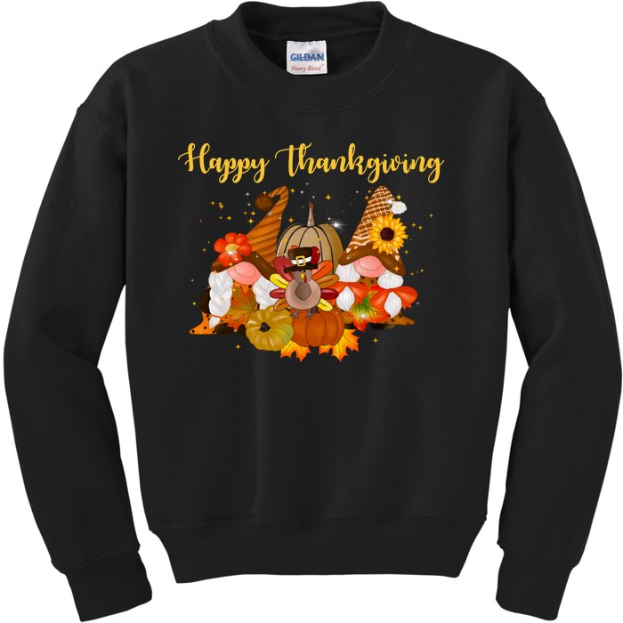 Happy Thanksgiving Fall Gnomes Kids Sweatshirt