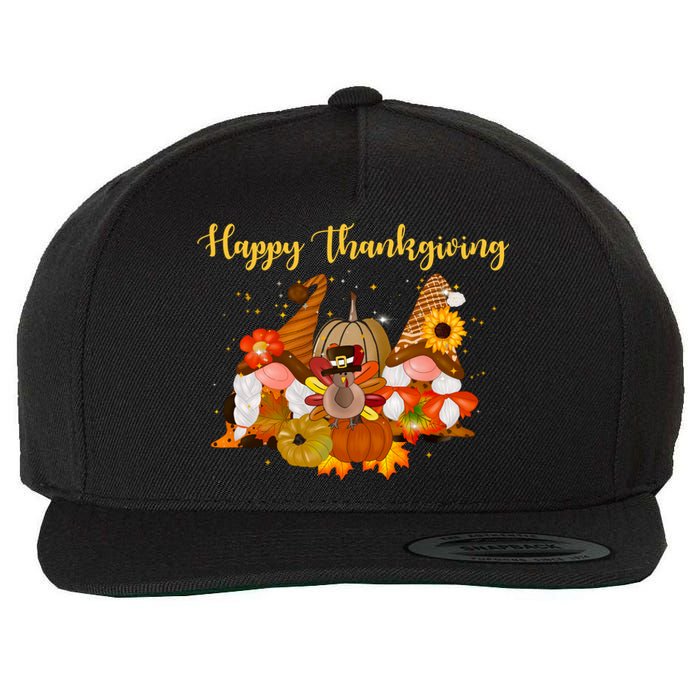 Happy Thanksgiving Fall Gnomes Wool Snapback Cap