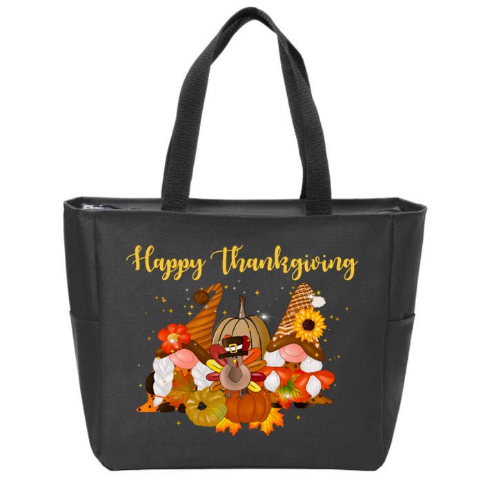 Happy Thanksgiving Fall Gnomes Zip Tote Bag