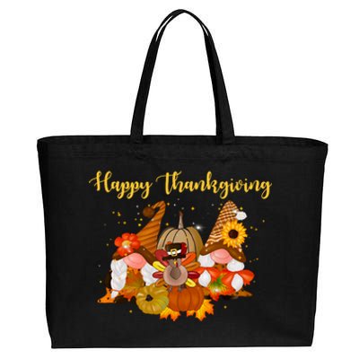 Happy Thanksgiving Fall Gnomes Cotton Canvas Jumbo Tote