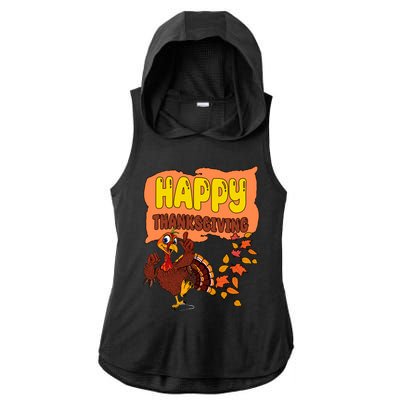 Happy Thanksgiving Festive Fun Holiday Ladies PosiCharge Tri-Blend Wicking Draft Hoodie Tank