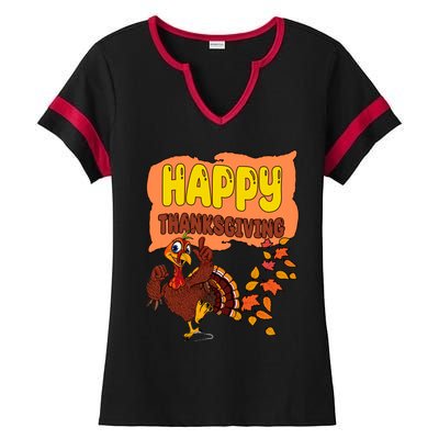 Happy Thanksgiving Festive Fun Holiday Ladies Halftime Notch Neck Tee