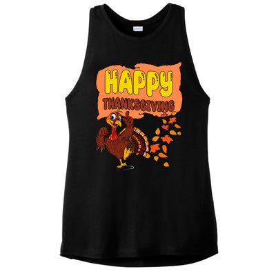 Happy Thanksgiving Festive Fun Holiday Ladies PosiCharge Tri-Blend Wicking Tank