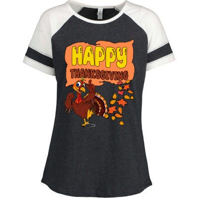 Happy Thanksgiving Festive Fun Holiday Enza Ladies Jersey Colorblock Tee