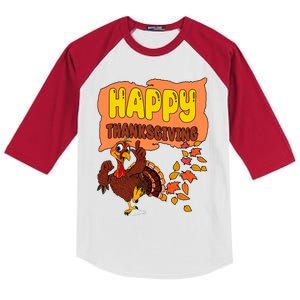 Happy Thanksgiving Festive Fun Holiday Kids Colorblock Raglan Jersey