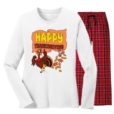 Happy Thanksgiving Festive Fun Holiday Women's Long Sleeve Flannel Pajama Set 