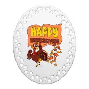 Happy Thanksgiving Festive Fun Holiday Ceramic Oval Ornament