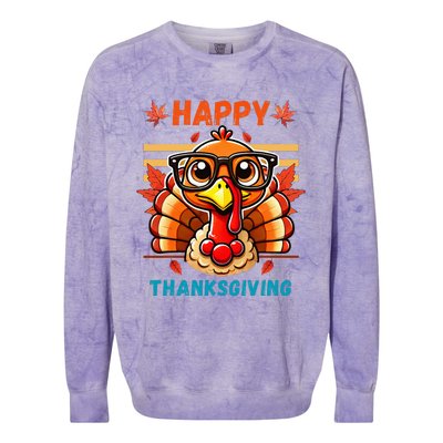 Happy Thanksgiving Funny Turkey Cartoon Turkey With Glasses Colorblast Crewneck Sweatshirt