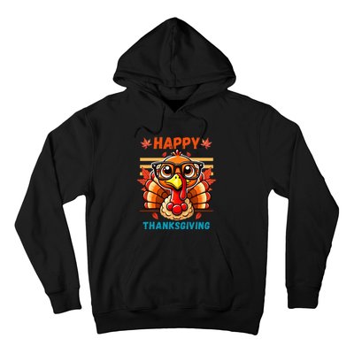 Happy Thanksgiving Funny Turkey Cartoon Turkey With Glasses Hoodie