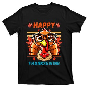 Happy Thanksgiving Funny Turkey Cartoon Turkey With Glasses T-Shirt