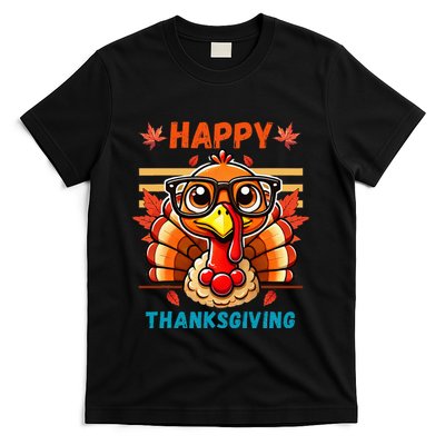 Happy Thanksgiving Funny Turkey Cartoon Turkey With Glasses T-Shirt