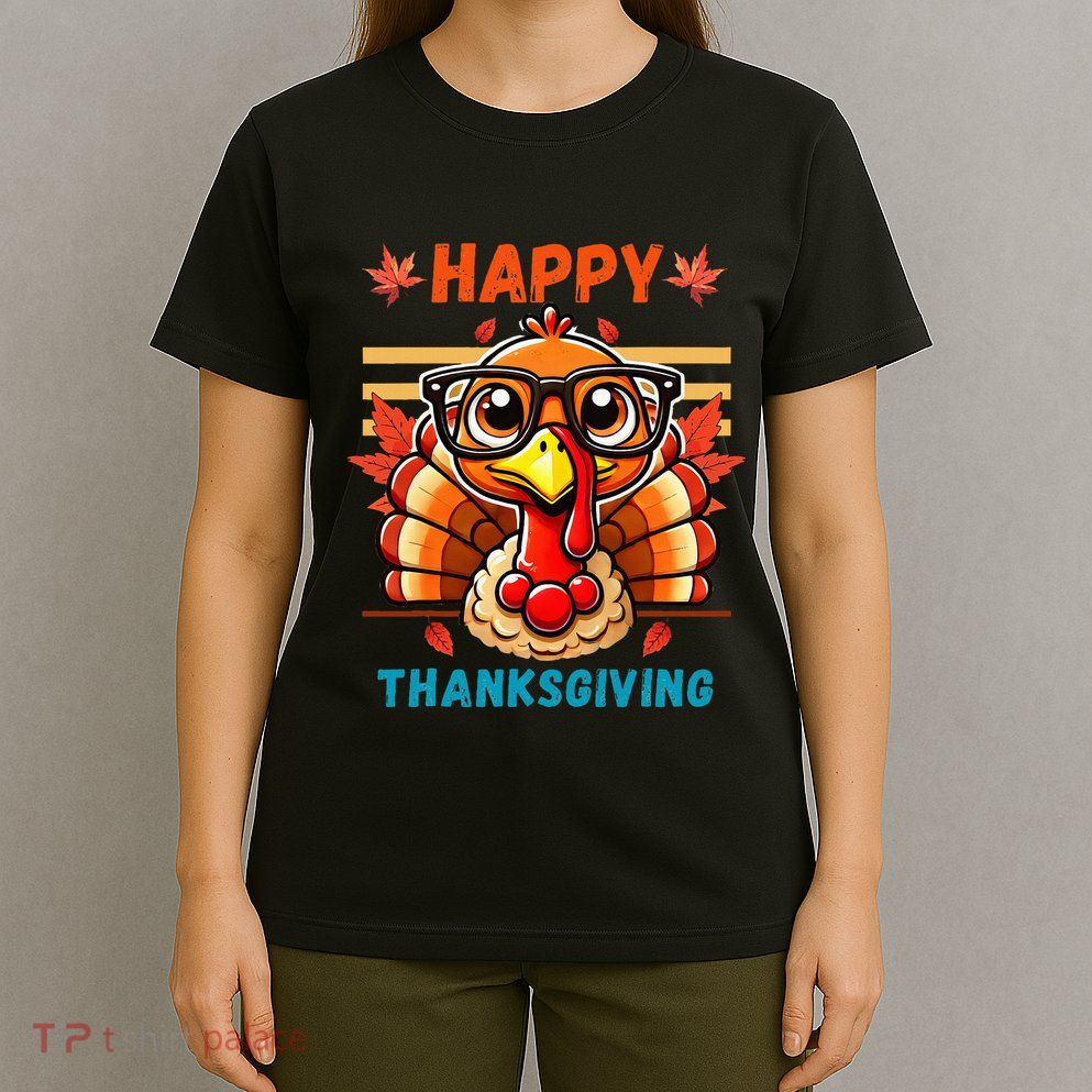 Happy Thanksgiving Funny Turkey Cartoon Turkey With Glasses T-Shirt