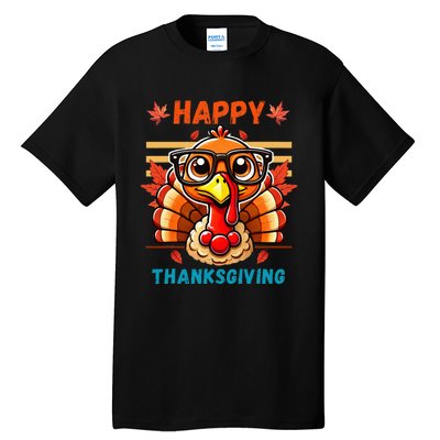 Happy Thanksgiving Funny Turkey Cartoon Turkey With Glasses Tall T-Shirt