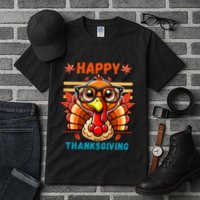 Happy Thanksgiving Funny Turkey Cartoon Turkey With Glasses Tall T-Shirt