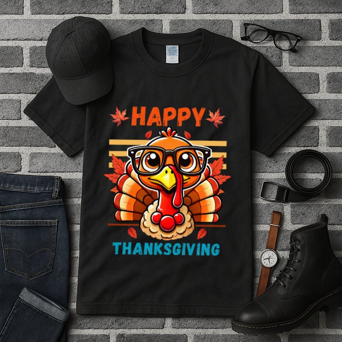 Happy Thanksgiving Funny Turkey Cartoon Turkey With Glasses Tall T-Shirt