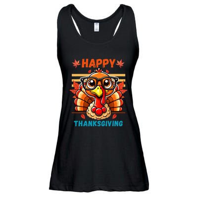 Happy Thanksgiving Funny Turkey Cartoon Turkey With Glasses Ladies Essential Flowy Tank