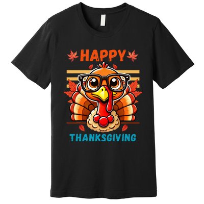 Happy Thanksgiving Funny Turkey Cartoon Turkey With Glasses Premium T-Shirt