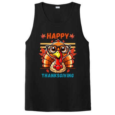 Happy Thanksgiving Funny Turkey Cartoon Turkey With Glasses PosiCharge Competitor Tank