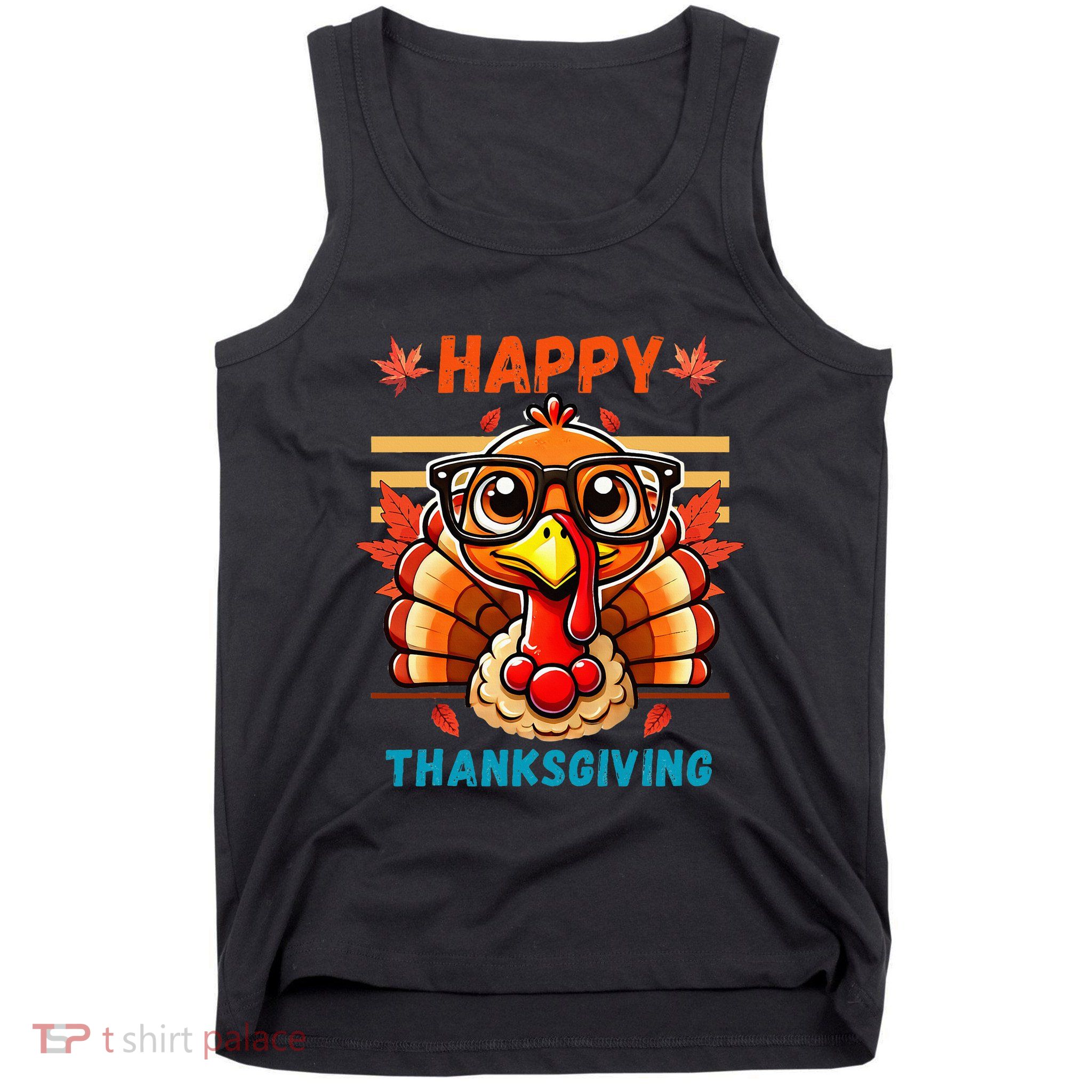 Happy Thanksgiving Funny Turkey Cartoon Turkey With Glasses Tank Top