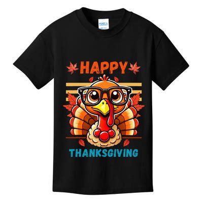 Happy Thanksgiving Funny Turkey Cartoon Turkey With Glasses Kids T-Shirt