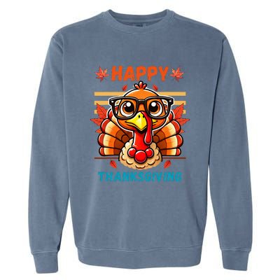 Happy Thanksgiving Funny Turkey Cartoon Turkey With Glasses Garment-Dyed Sweatshirt