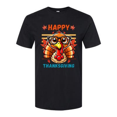 Happy Thanksgiving Funny Turkey Cartoon Turkey With Glasses Softstyle CVC T-Shirt