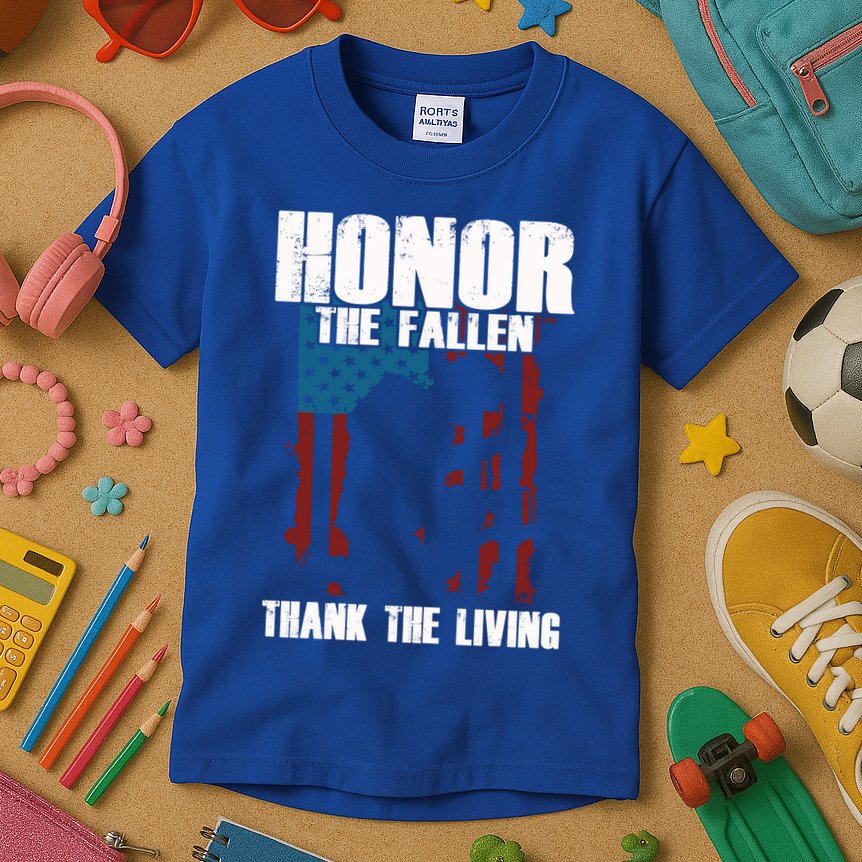 Honor The Fallen Usa Flag Military Veteran Support Gift Great Gift Kids T-Shirt