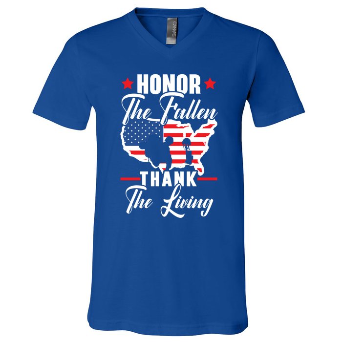 Honor The Fallen Thank The Living Usa American Memorial Day Gift V-Neck T-Shirt