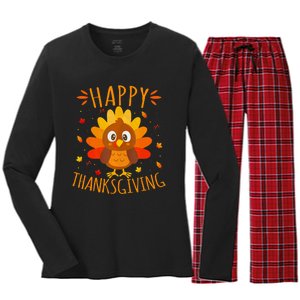 Happy Thanksgiving For Turkey Day Family Dinner Women's Long Sleeve Flannel Pajama Set 