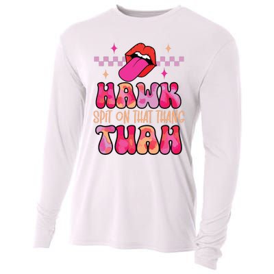 Hawk Tuah Funny Viral Humor Meme Video Cooling Performance Long Sleeve Crew