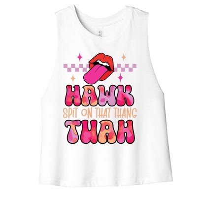 Hawk Tuah Funny Viral Humor Meme Video Women's Racerback Cropped Tank