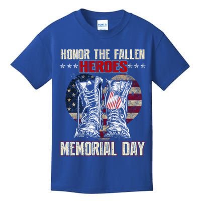 Honor The Fallen Heroes Memorial Day Vintage Flag Gift Kids T-Shirt